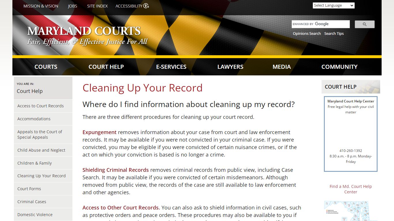 Cleaning Up Your Record | Maryland Courts